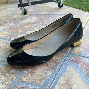 J. Crew Black Patent Leather Ballet Flats with Gold Accent